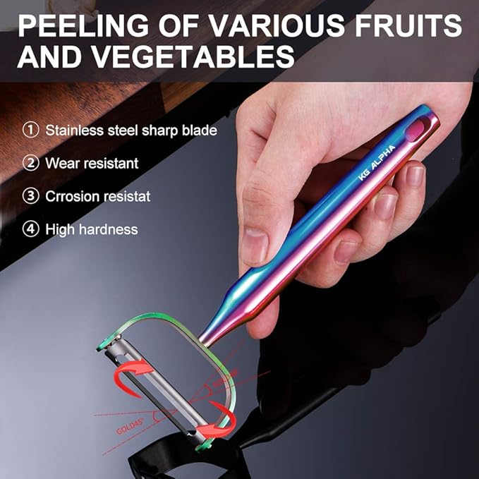 Stainless Vegetable Peeler, KG-Alpha Swivel Sharp Julienne Steel, Heavy Fruit Potato Apple Peeler, Kitchen Slicer (Rainbow)