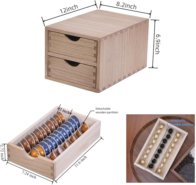DDYURI Drawer Holder for Coffee Brew - Kitchen Machine Stand Shelf Contertop - Serve Coffee Station and Pod Capsule Storage Organizer for Home Decor Office Storage Solution 2-Tier CF2D2C-Light