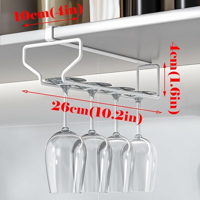 Wine Glass Rack Under Cabinet, Hanging Stemware Rack, Wine Glass Holder, Wine Glasses Storage Hanger Organizer, for Kitchen Bar(White)