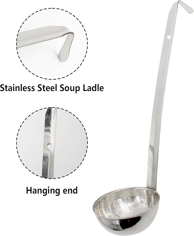 10 Inch Stainless Steel Soup Ladle with Long Handle for Kitchen, Cooking, Soup, Sauce(3 oz)