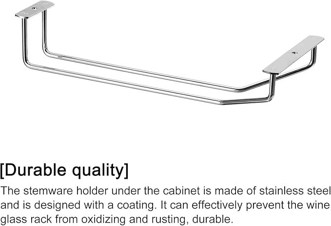 uxcell Wine Glass Rack Under Cabinet, 1Pcs 14-Inch Stemware Wine Glass Hanging Rack Stainless Steel Wine Glass Organizer Storage Hanger for Shelf Kitchen Bar Decor (Single-Row, Silver)
