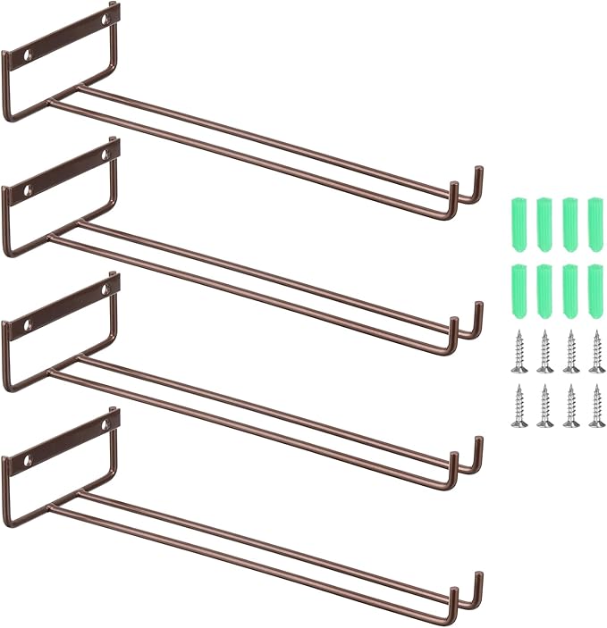 uxcell 4Pcs Wine Glass Rack, 11.02 Inch Iron Wine Glasses Rack Under Cabinet Stemware Rack - Wall Mountable Wine Glass Holder Storage Hanger for Bars Coffee Restaurants Kitchens, Bronze