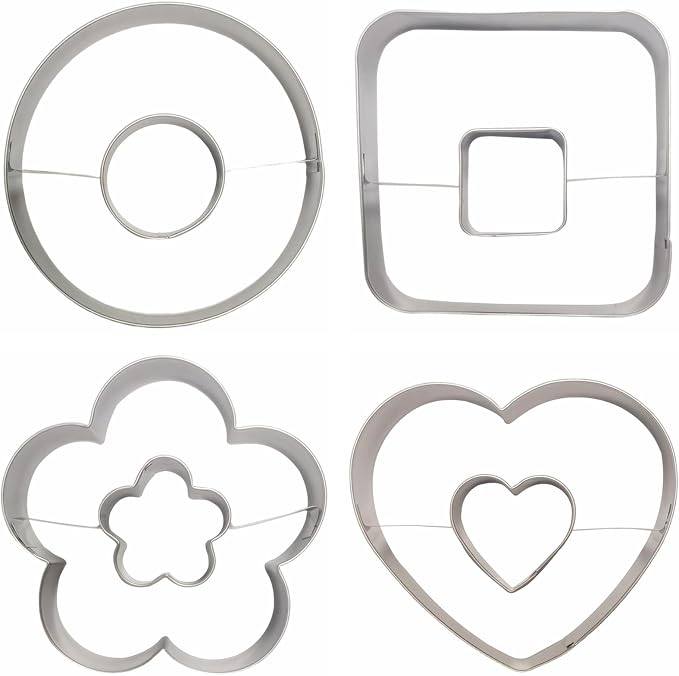 4-Piece Linzer Cookie Cutters Set - Stainless Steel Large Fondant Biscuit Molds for Birthday Party, Graduation, Christmas, and Holiday Baking DIY (Round, Square, Heart, Flower)