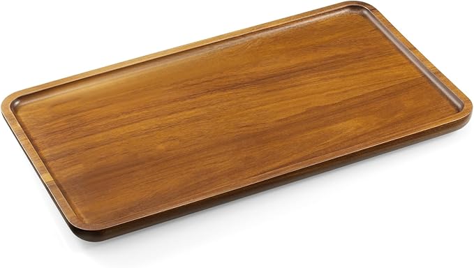 14 Inch Acacia Wood Serving Tray – Rectangular Wooden Decorative Tray for Food, Appetizers, Snacks, Desserts, Coffee Table, Bathroom, Entryway, Vanity, Home Decor Organizer