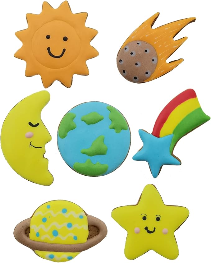 Planet Series Cookie Cutter Set of 7 pcs, Stainless Steel Universe Outer Space Fondant Cutters Set for Holiday Baking Clay DIY Molds