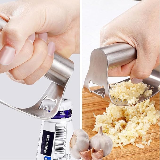 Garlic Presses,Stainless Steel Garlic Presser, Garlic Press Rocker Heavy Duty Stainless Steel Garlic Mincer, Garlic Chopper with Peeler And Cleaning Brush for Smash Garlic Kitchen Tools(1Set)