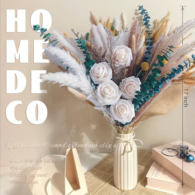 Dried Flower Bouquet for Decorations, Table Centerpiece Decorations, 80Pcs, Natural Pampas Grass, Floral Arrangements for Dining Room, Kitchen, Living Room, Coffee Table, Office Table