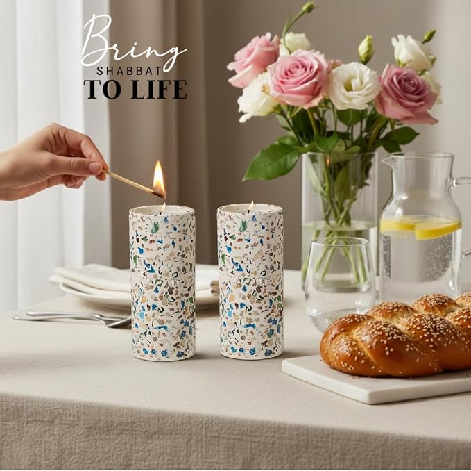 Suri Shabbat Candle Holder – Elegant Shabbat Candlesticks for Jewish Home Décor, Modern Metal Design, Perfect Candle Holders for Sabbath & Gift Giving (Turquoise)