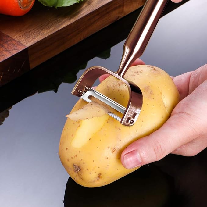 Vegetable Apple Peelers for kitchen, Fruit Carrot Veggie Potatoes Peeler, Heavy Duty Y-Shaped Stainless Steel Peelers, with Ergonomic Non-Slip Handle sharp Blade, Dishwasher Safe KG ALPHA Rose Golden