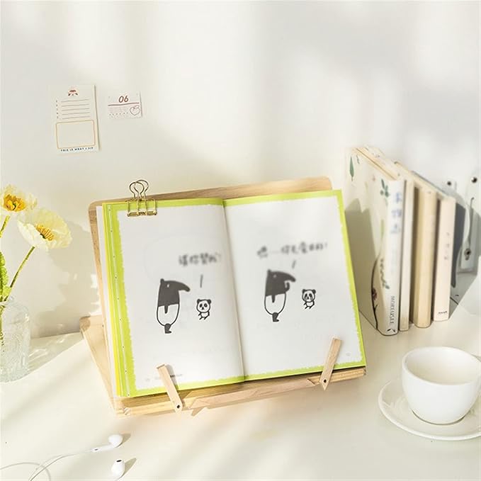 Book Stand Book Holder Tray Simple Wooden Desktop Reading Frame Adjustable Book Clip Small Bookstand Book Holder Cookbook Stand for Kitchen (Color : B)