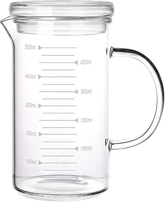500ml Glass Measuring Cup with Lid Heat Resistant Handle Measured Mixing Glass Mug Clear Scale V-Shaped Spout for Milk Coffee Liquid Beaker Drinking Glasses Measure Jugs, Microwave Oven Freezer Safe
