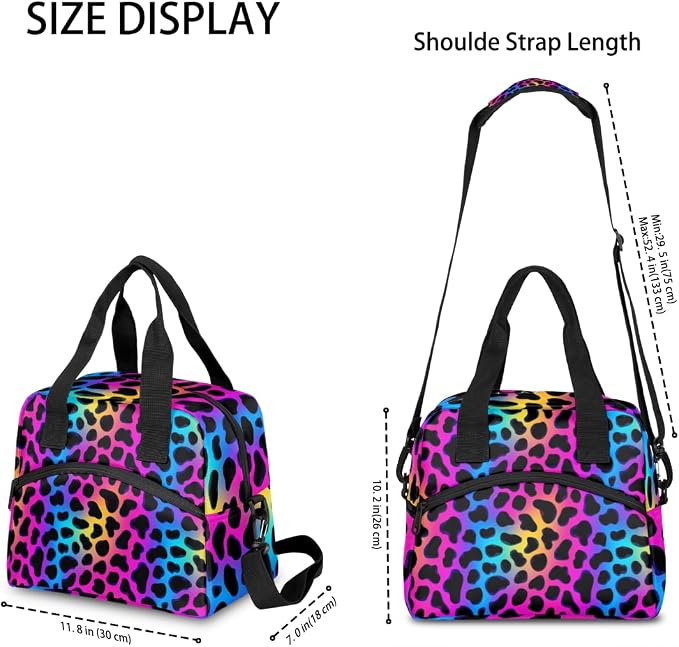 Colorful Leopard Prints Insulated Lunch Bag for Women Men Reusable Lunch Box Cooler Bag Large Leakproof Lunch Tote with Adjustable Shoulder Strap for Adult Work Picnic Camping Beach Office