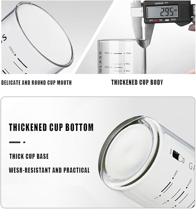 10 Oz Glass Measuring Cup for Milk, Juice, Coffee, Ice Cream - Ideal for Elderly, Beginners & Weight Loss