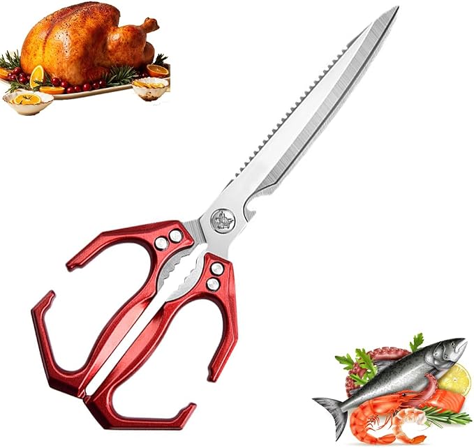 Extended Blade All Purpose Heavy Duty Kitchen Shears for Cooking BBQ, Ergonomi Roast Food Cutting Scissors Dishwasher Safe