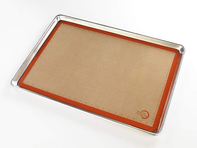 Mercer Culinary Silicone Bake Mat, Full Size, 16.5-Inch x 24.5-Inch, Orange border