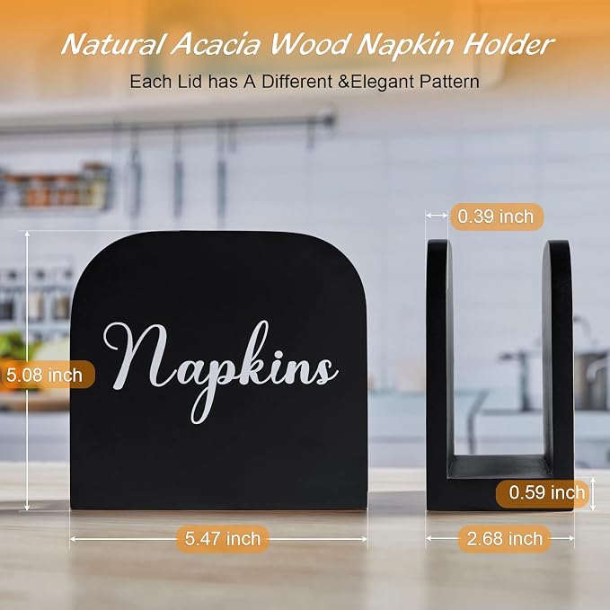 Black Napkin Holder for Table - ALELION Wooden Napkin Holders for Kitchen - Black Kitchen Decor and Accessories for Dining Room Table - Wood Napkin Dispenser