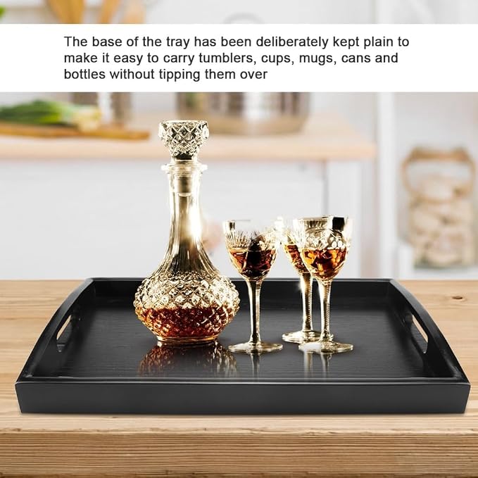 14 Inches Large Wooden Serving Tray with Handle Multipurpose Smooth Finish Tea Coffee Snacks Breakfast Tray for Home Office