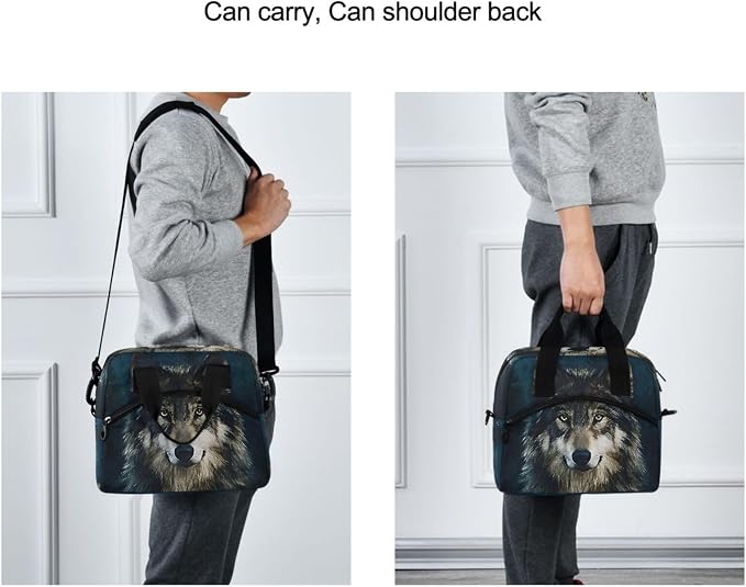 Wolf Lunch Box Wolves Galaxy Insulated Lunch Bag Animal Head Lunchbox Adult Women Cooler Bag Reusable Lunch Tote Bag Shoulder Bag for Work School Picnic