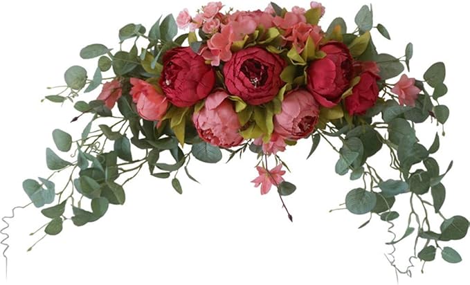 H&S BRIDAL Wedding Arch Flowers, 30 Inch Rustic Artificial Floral Swag for Door Lintel, Green Leaves Rose Peony Sunflowers Table Centerpieces Home Decoration