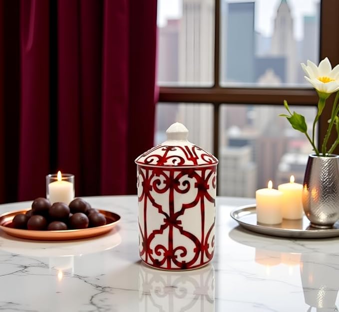Handcrafted Italian Candle Holder – Modern Art Vase with Female Face Design, Elegant Aromatherapy Jar for Tabletop Décor (Red Cage)