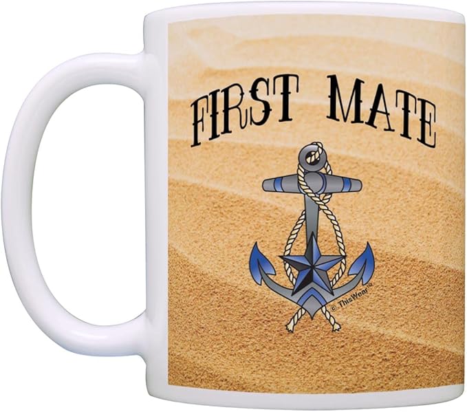 ThisWear Captain First Mate Mugs For Men First Mate Classic Nautical Anchor 11oz Ceramic Coffee Mug with Handle