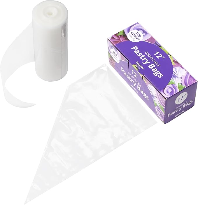 DecoPac Disposable Pastry Bag, Piping Bags with Non-Slip Outer Surface, Pack of 100 Clear Bags - 12 Inch
