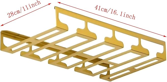 Wine Glass Holder Under Cabinet, Gold Metal Wine Glass Hanger, Hanging Stemware Rack with Screws for Bar Kitchen (Color : C, Size : 16inch/41cm)
