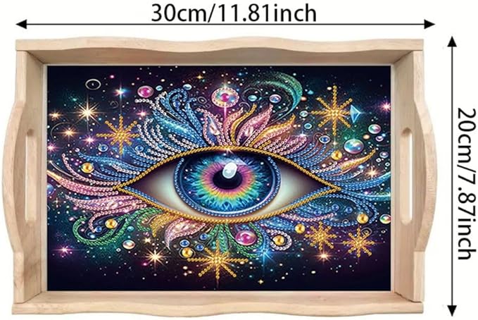 DIY Diamond Serving Tray Diamond Art Painting Creative Design Handmade Wooden Tray Dinner Plate for Coffee Breakfast Home Organizer-Eye