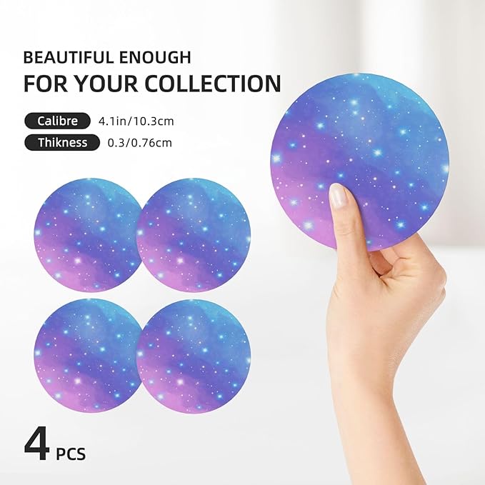 Blue Purple Galaxy Coasters Set of 4 Absorbent Ceramic Coasters for Drinks Modern Cup Coaster with Cork Backing Cute Stone Coaster Housewarming Gifts 4.1 Inches