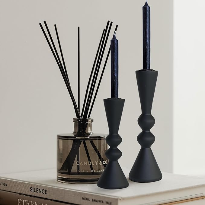 Candle Holder Black Candlestick Holders,Taper Candle Holders Set of 2- Candle Sticks Holder Decor for Home,Small Modern Wood Candle Stick Candle Holder for Candlesticks（7.5"/6" H）