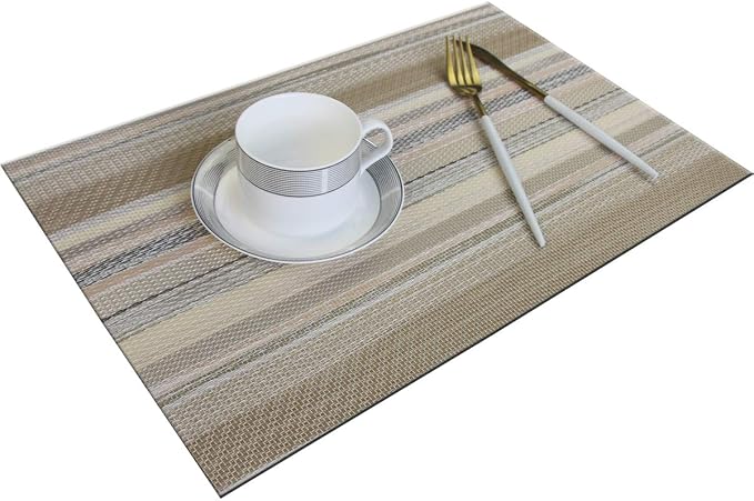 Placemats for Kitchen Table Mats Washable Table Placemats Easy to Clean PVC Placemat Set of 8 (Beige)