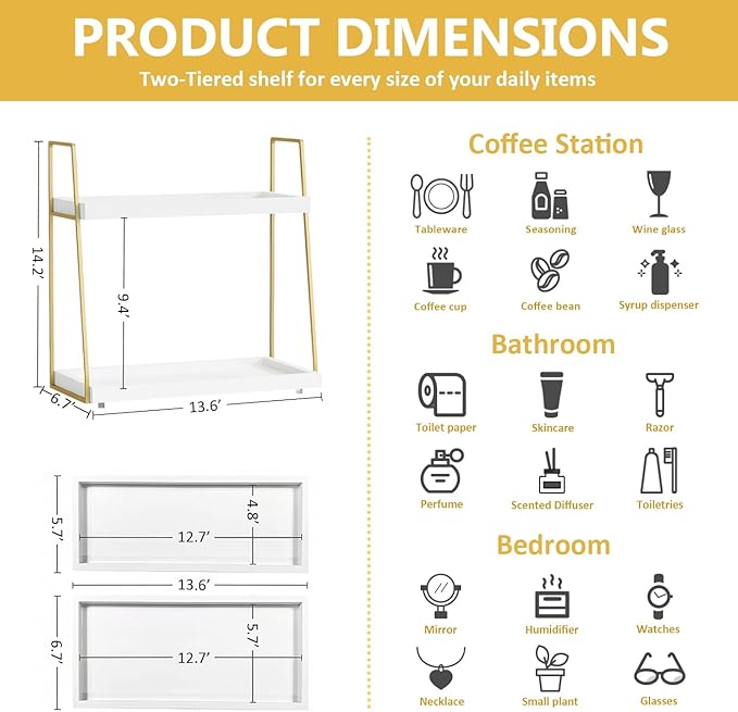 Coffee Bar Organizer for Countertop, Multifunctional Coffee Station Organizer for Accessories Storage, 2 Tier Wooden Shelf for Coffeebar, Countertop, Corner