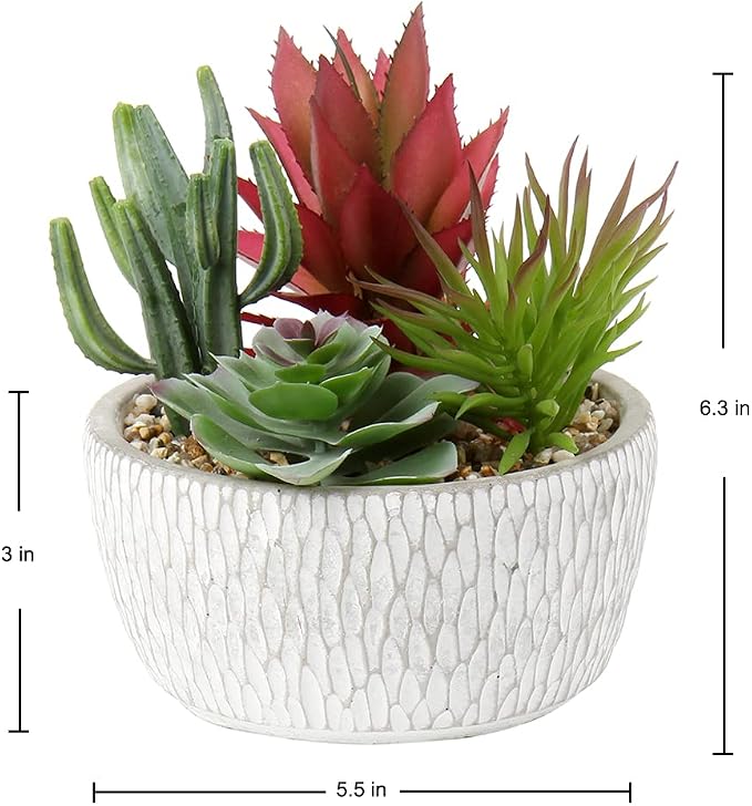 Briful Small Fake Plants Assorted Faux Succulents in Pots Realistic Succulents Plants Artificial with Cement Pots for Home Table Office Desk Bathroom Shelf Living Room Decor