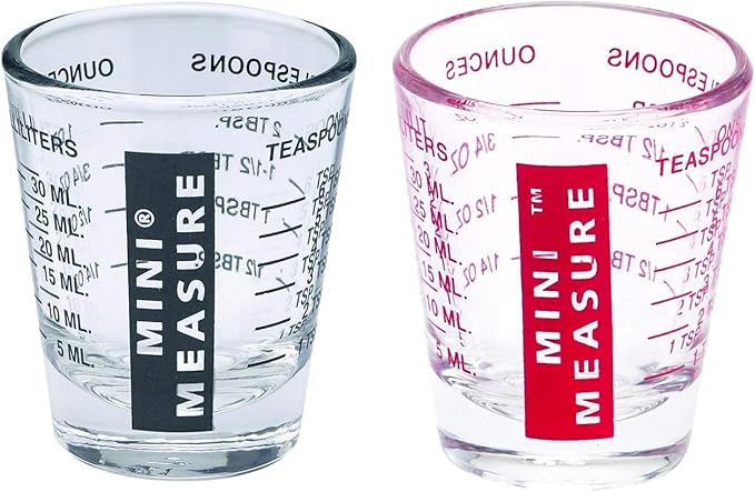 Kolder Mini Measure 20-Increment Measuring Shot Glass, for Multi-Purpose Liquid and Dry Ingredients, Red Black, Set of 2