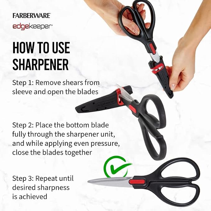 Farberware 2-Piece Kitchen Shears Set with Self-Sharpening Edgekeeper Sheaths, High Carbon Stainless Steel All-Purpose and Utility Scissors for Food, Poultry, Herbs, and More