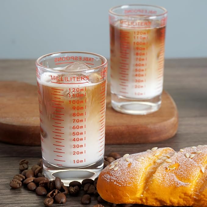 Measuring Cup 4 Ounce/120ML Shot Glass Liquid Heavy High Espresso Glass Cup (Red)