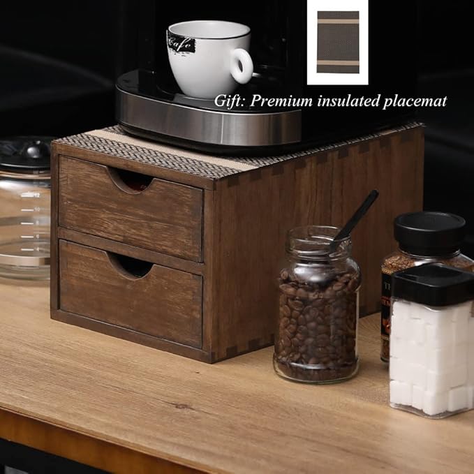 DDYURI Drawer Organizer Coffee Pod Holder - Kitchen Cutlery Storage Accessories/ K-Cup Drawers with Detachable Wooden Partition - Coffee Capsules Organization Counter - Wood desktop Small Cabinets