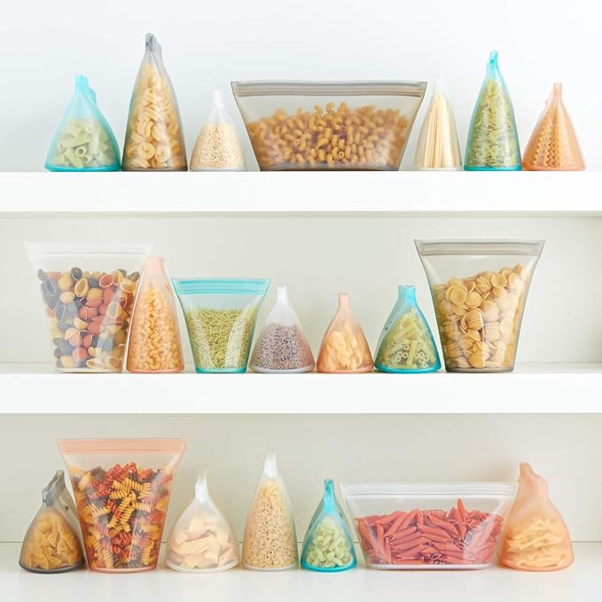 Zip Top Reusable Food Storage Containers Full Set of 8 Frost – Platinum Silicone Cups, Dishes & Bags – Microwave, Dishwasher & Freezer Safe – Made in USA, BPA-Free