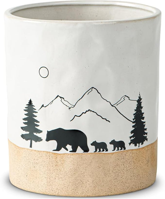 dgudgu Bear Ceramic Kitchen Countertop Utensil Crock White Large Cooking Utensil Holder