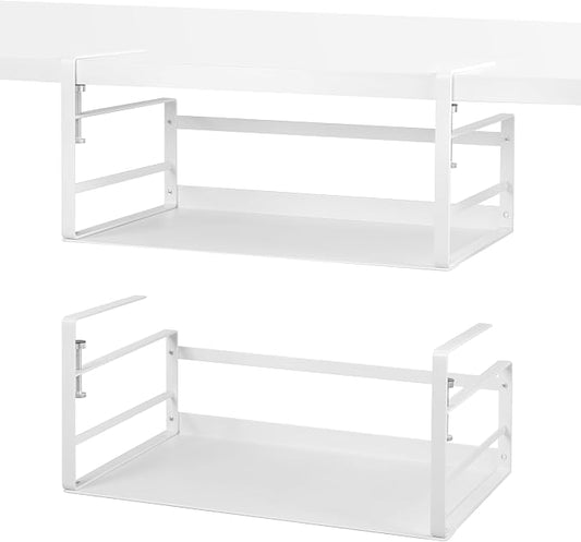 Nxconsu Under Shelf Basket Storage Organizer 2 Pack, Large 16.1" White | Heavy-Duty Metal Under Shelf Basket Holds 30 lbs, No-Drill Knob-Lock Storage Organizer for Kitchen Cabinet Pantry Cupboard