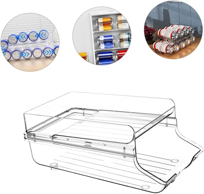 Mobestech Double Can Dispenser Clear Drink Organizer for Fridge and Pantry Space Saving Soda Storage Box Capacity Beverage Holder for Easy Access Kitchen Organizer