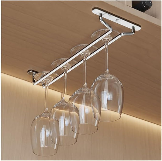 CAKERS Under Cabinet Hanging Stemware Display Rack|304 Stainless Steel Wine Glass Holder|Wine Glass Storage Organizer Hanger,1 Rows,35cm(13.7in)
