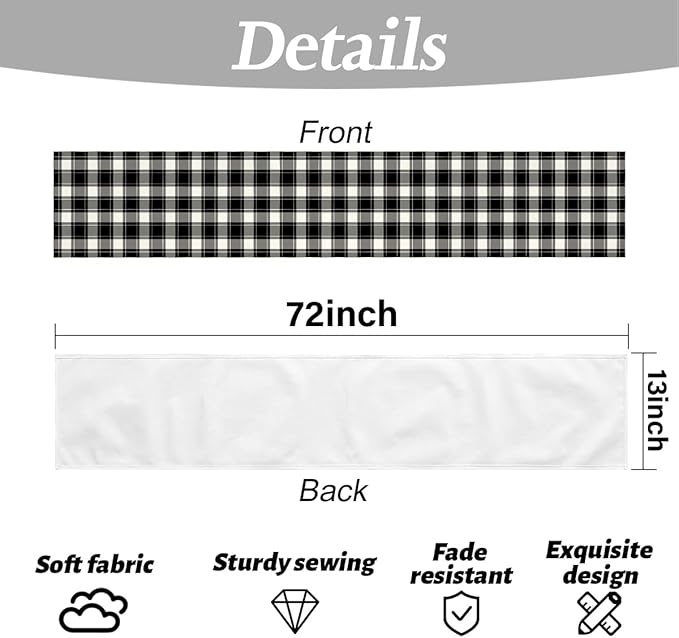 Black and White Gingham Table Runner, Buffalo Plaid Check Table Cloth13x72 Inches Long Table Decor, Kitchen Dining Suppliers for Classic Farmhouse Home Party Indoor Outdoor Decor