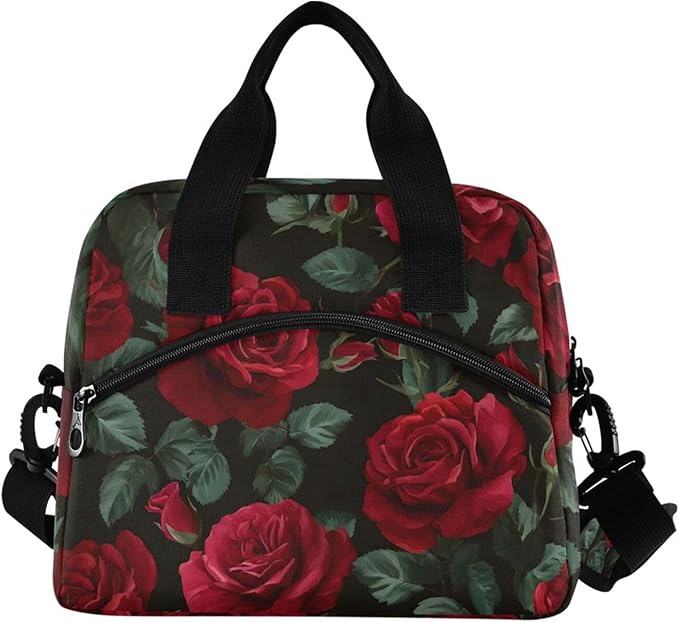ALAZA Red Rose Flower Floral Insulated Lunch Box Reusable Cooler Bags with Shoulder Strap for Women Men Adults, 19-Can (12.5L)