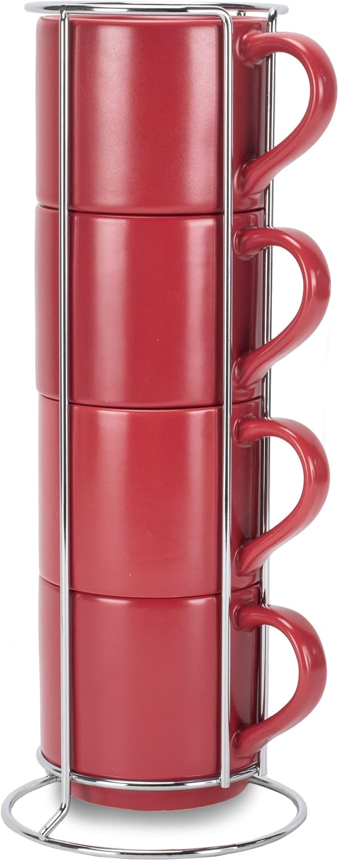 Nat & Jules Stacking Red 14 ounce Ceramic Stoneware Mugs With Stand Set of 4