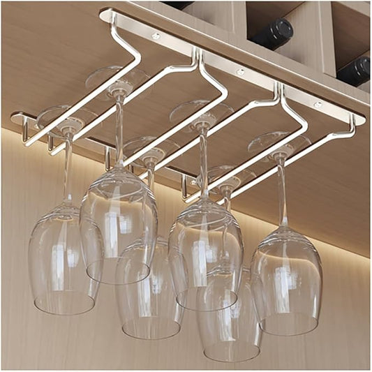 CAKERS Under Cabinet Hanging Stemware Display Rack|304 Stainless Steel Wine Glass Holder|Wine Glass Storage Organizer Hanger,3 Rows,22cm(8.6in)