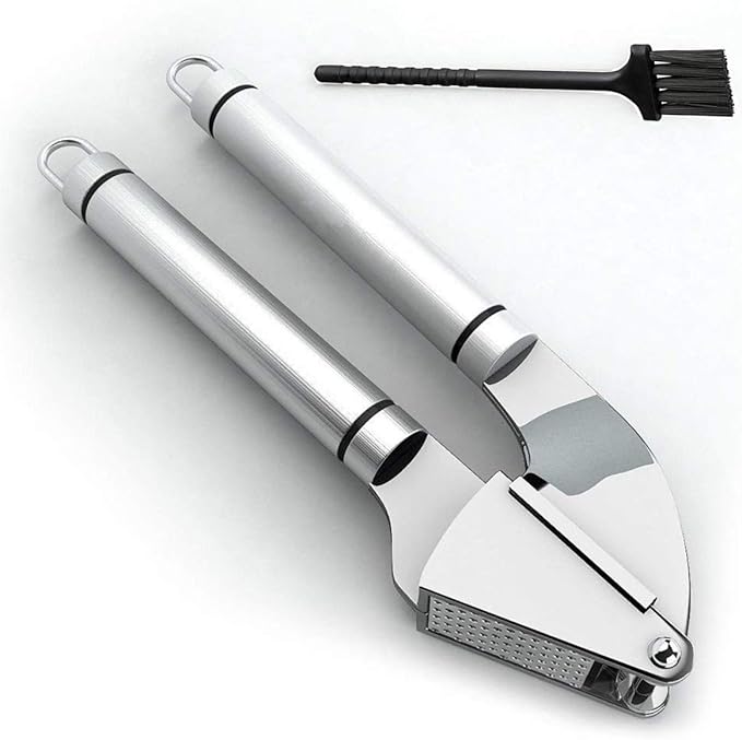Best Garlic Press With Cleaning Brush - Solid 18/10 Stainless Steel Garlic Crusher Mincer Ginger Tools