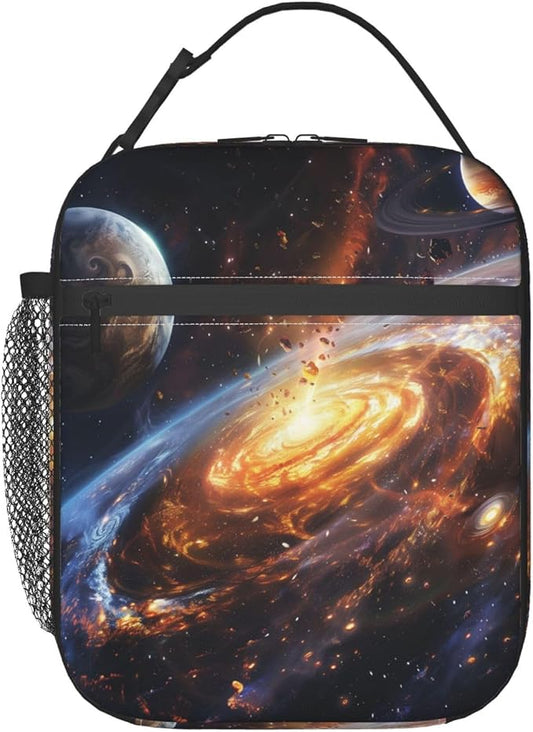 Space Galaxy Planets Portable Lunch Bag, Insulated Lunch Box Reusable Totes for Women Men Adults, Lunchbag for Work Picnic Camping