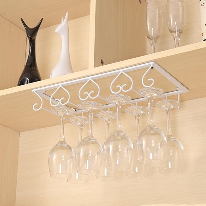 Wine Glass Rack Under Cabinet, Metal Wine Glasses Holders, Hanger Storage Organizer Hanging Glass, fit for Bar Kitchen 4 Rows(Gold)