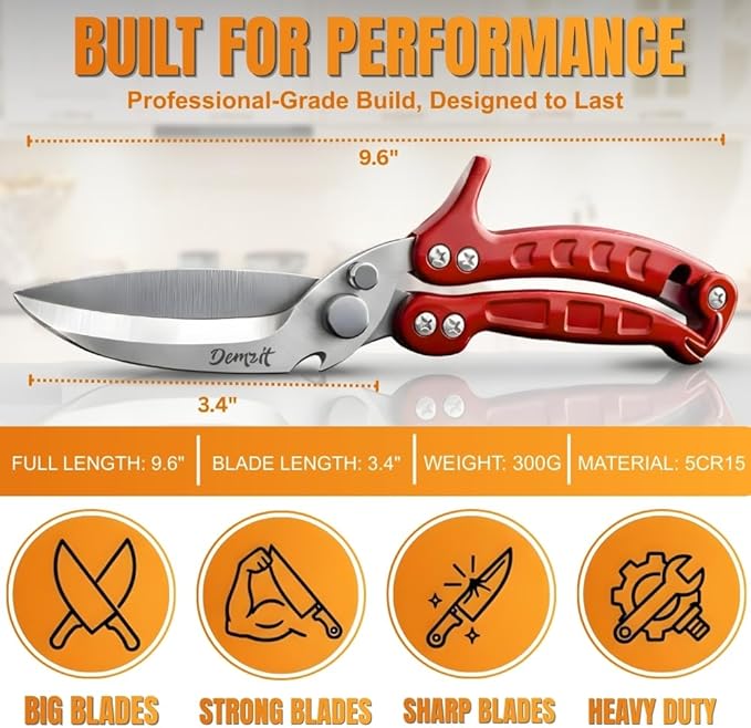 Heavy Duty Poultry Shears - A Must Have chicken processing equipment, Kitchen Scissors for Meat, Chicken, Turkey, and Vegetables - Non-Slip Handle, Safety Lock, Dishwasher Safe
